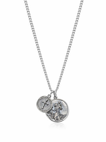 Nialaya Men's Necklace Saint Christopher Double Medallion Saint Christopher Double Medallion 20 Inches / 50.80 cm MNEC_414